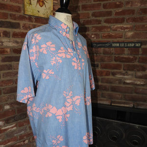 Reyn Spooner Blue Pink Hawaiian Shirt XXL